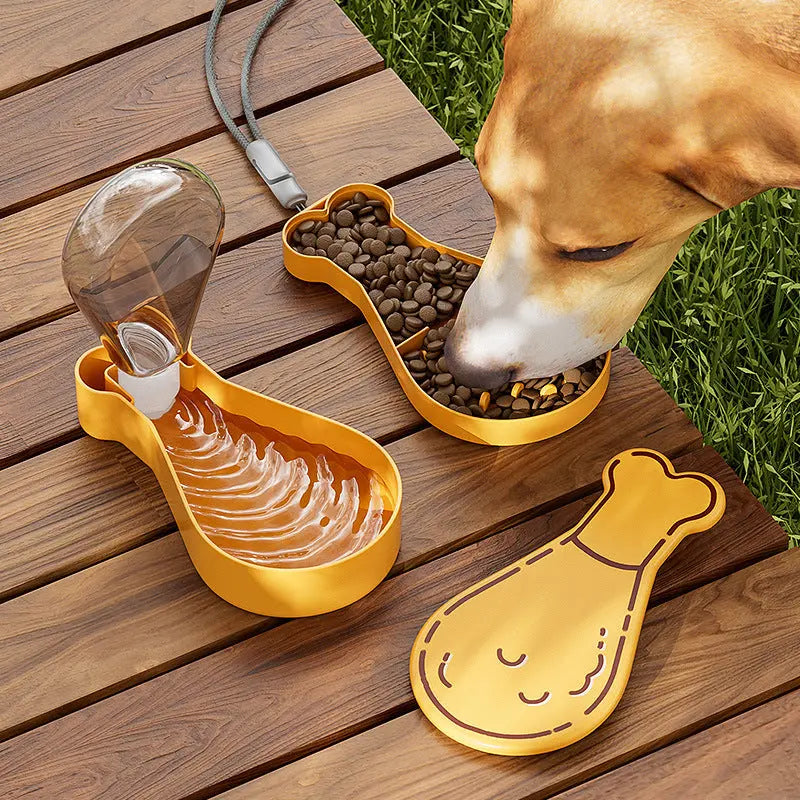 Pet Water Feeder Pet Hydration On-the-go Portable 2-in-1 Pet Water Bottle Food Container For Outdoor Travel Chicken Drumstick Park it