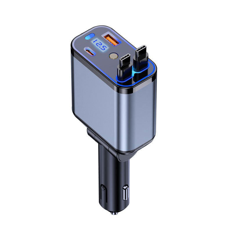 120W Car Charger with Digital Display and Retractable Cable