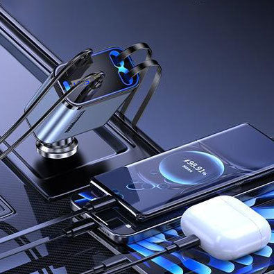 120W Car Charger with Digital Display and Retractable Cable